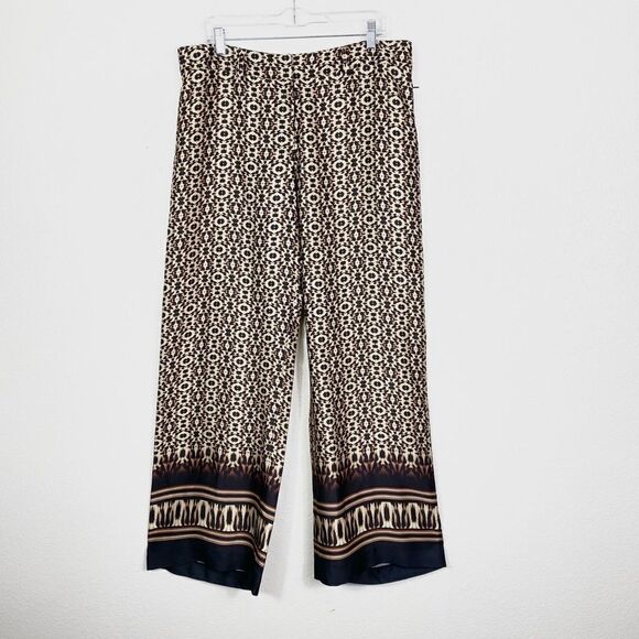 NWT Cache Black & Tan Printed Lightweight Wide Leg Pants - Picture 1 of 6